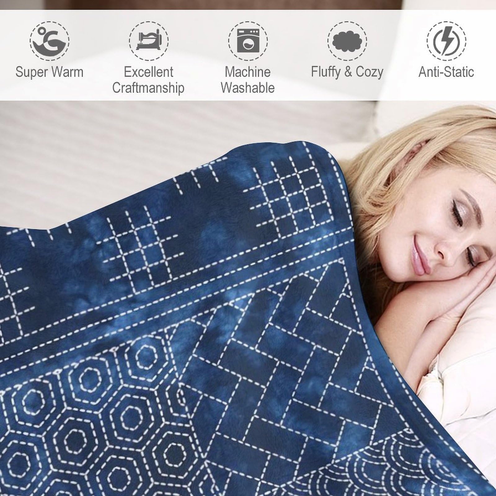 Amazon｜ブランケット 毛布 夏用 刺し子柄のパネル 冷房対策